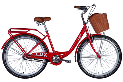 Велосипед сталь 26 Dorozhnik LUX планет рама-17" червоний з багажником задн St з корзиною Pl з крылом St 2024 OPS-D-26-251 фото