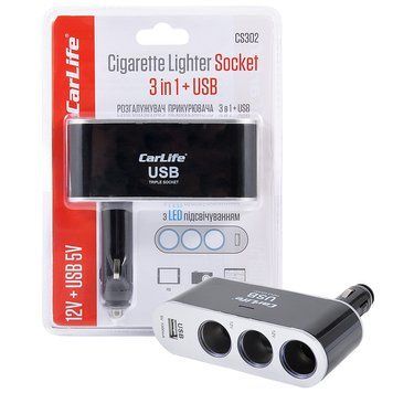Разветвитель прикуривателя 3в1 + USB CarLife CS302 CS302 фото