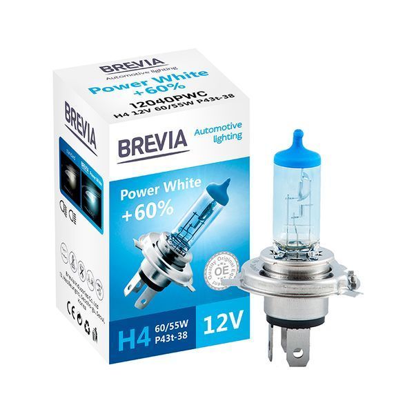 Галогенова лампа Brevia H4 12V 60/55W P43t Power White +60% 4300K CP 12040PWC фото