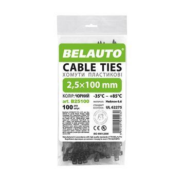 Хомути пластикові BELAUTOі 2,5x100, 100 шт, чорні B25100 фото