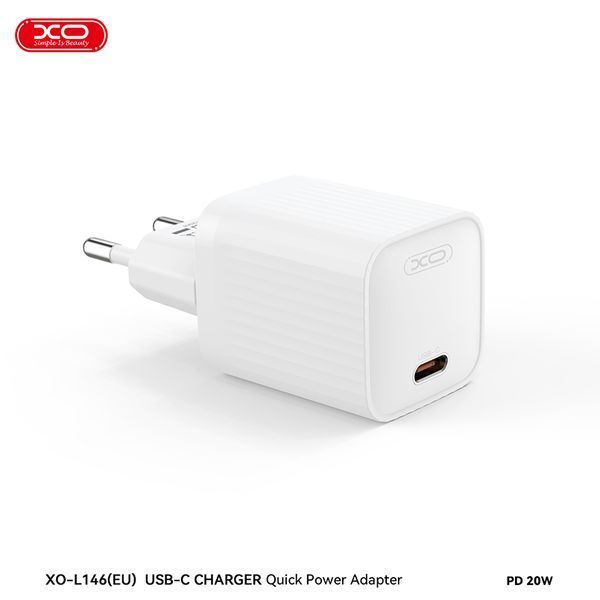 Мережевий зарядний пристрій XO L146 PD20W Single USB-C білий storm_group__XO-L146-White фото