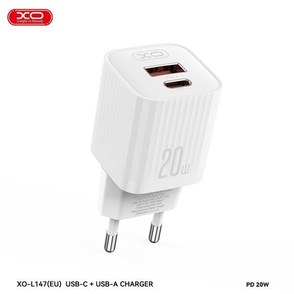 Сетевое зарядное устройство XO L147 PD20W 1USB-A+1USB-C + Lightning cable белый storm_group__XO-L147+L фото