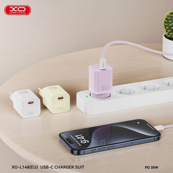 Мережевий зарядний пристрій XO L148 PD30W Single USB-C + Lightning кабель білий storm_group__XO-L148+L фото