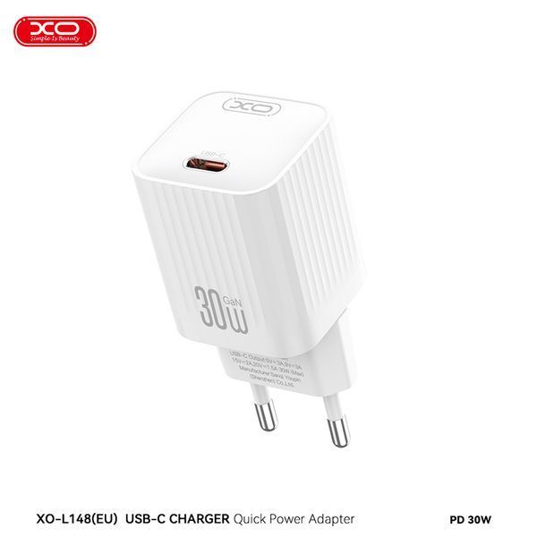 Мережевий зарядний пристрій XO L148 PD30W USB-C + Type-C кабель білий storm_group__XO-L148+C фото