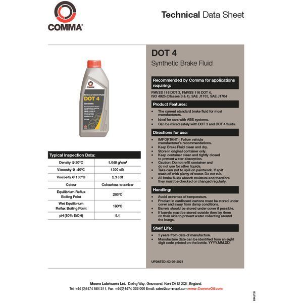 Тормозная жидкость Comma DOT 4 BRAKE FLUID 1л BF41L фото