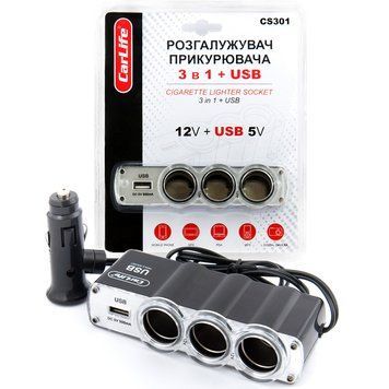 Разветвитель прикуривателя 3в1 + USB CarLife CS301 CS301 фото