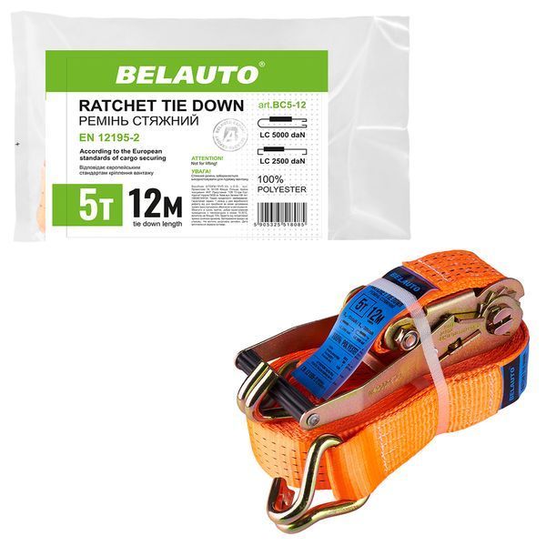 Стяжний ремінь BELAUTO BC5-12, 5 т, 12 м BC5-12 фото