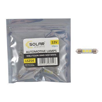 LED автолампа SOLAR 12V SV8.5 T11x36 3smd 5050 white 10шт LS254_P фото