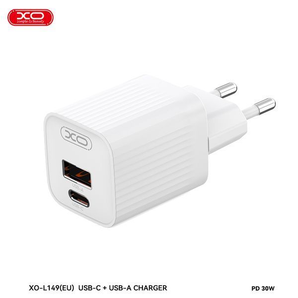 Мережевий зарядний пристрій XO L149 PD30W 1USB-A+1USB-C + Type-C кабель білий storm_group__XO-L149+C фото