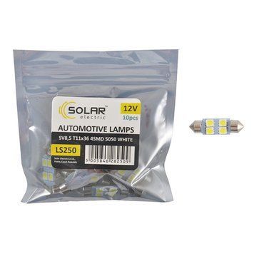 LED автолампа SOLAR 12V SV8.5 T11x36 4smd 5050 white 10шт LS250_P фото