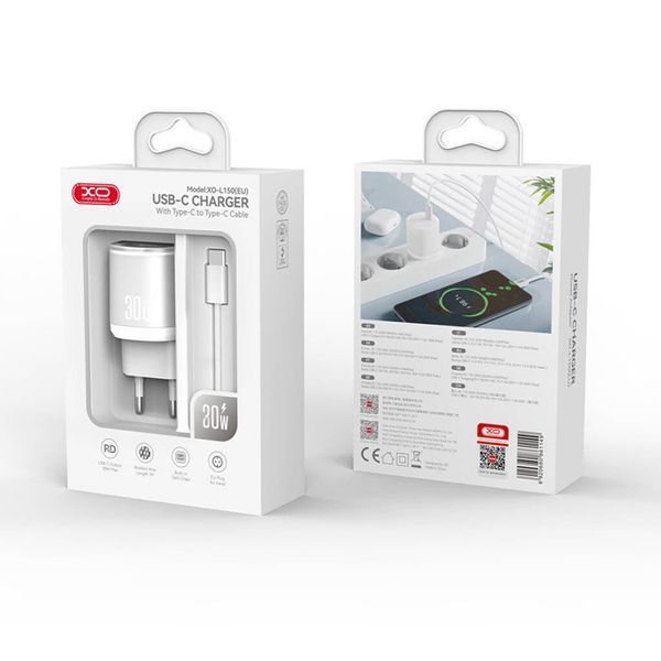 Сетевое зарядное устройство XO L150 30W Single USB-C + Type-C кабель белый storm_group__XO-L150+C фото