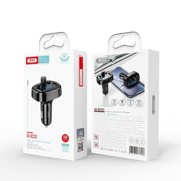 FM-трансмітер XO BCC02 Bluetooth+FM+USB Charging чорний XO-BCC02 фото