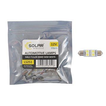 LED автолампа SOLAR 12V SV8.5 T11x39 4smd 5050 white 10шт LS251_P фото