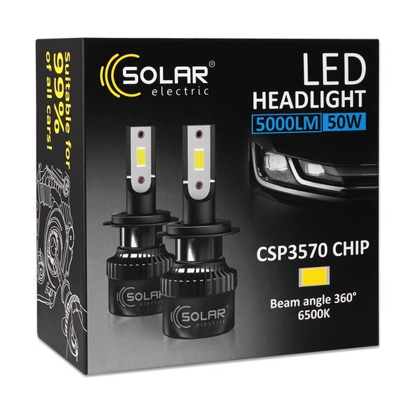 Автолампа Solar LED H7 12/24V 50W 5000Lm 6500K CSP3570 2шт 8507S2 8507S2 фото