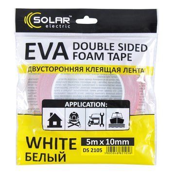 Стрічка клеюча двостороння SOLAR DS2105, EVA, 10ммx5м, біла DS2105 фото