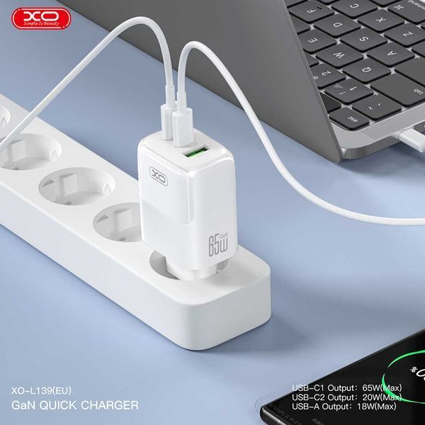 Мережевий зарядний пристрій XO L139 1USB-A 45W+2USB-C 65W білий storm_group__XO-L139 фото