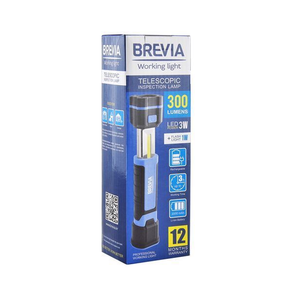Профессиональный инспекционный телескопический LED-фонарь Brevia LED 3W COB+1W LED 300lm 2000mAh, microUSB 11340 фото