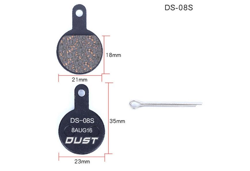 Колодки гальмiвнi полуметал DUST DS-08S Пiдходить пiд дисковi гальма Shimano TEKTRO IOX，Lyra, Novella VLT-BRS-021 фото