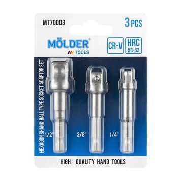 Набір перехідників Molder для торцевих головок з Hex 1/4" на квадрат 1/4", 3/8", 1/2", 3шт MT70003 фото