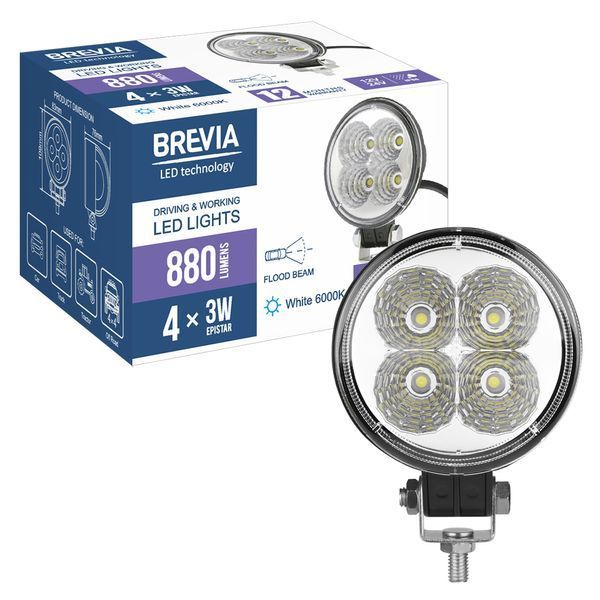 Фара світлодіодна Brevia EPISTAR Flood 10-30V, 12W (4x3W), 880Lm, 1шт 10601RFX1 10601RFX1 фото