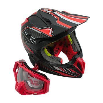 Мотошлем кросс/эндуро ATV Forsage Rider 031 M черно-красный, с очками 136-289 фото