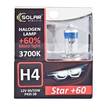 Галогеновая лампа SOLAR H4 12V 60/55W P43t-38 Starlight +60%, SET 1234S2 фото