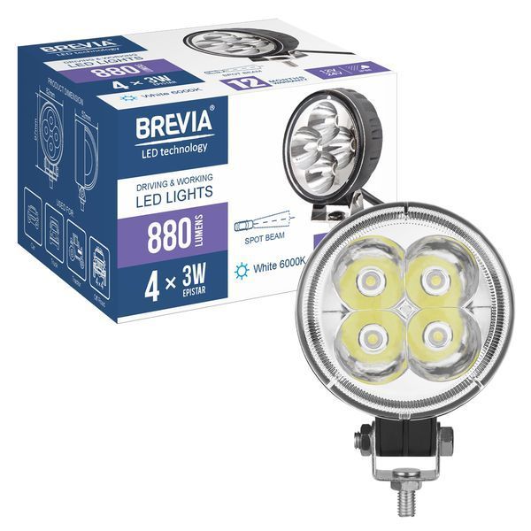 Фара світлодіодна Brevia EPISTAR Spot 10-30V, 12W (4x3W), 880Lm, 1шт 10601RSX1 10601RSX1 фото