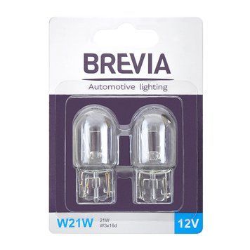Лампа розжарювання Brevia W21W 12V 21W W3x16d B2, 2шт 12310B2 фото