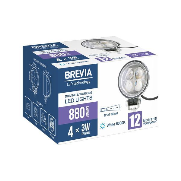 Фара світлодіодна Brevia ERISTAR 4D Spot 10-30V, 12W (4x3W), 880Lm, 1шт 10602RLX1 10602RLX1 фото