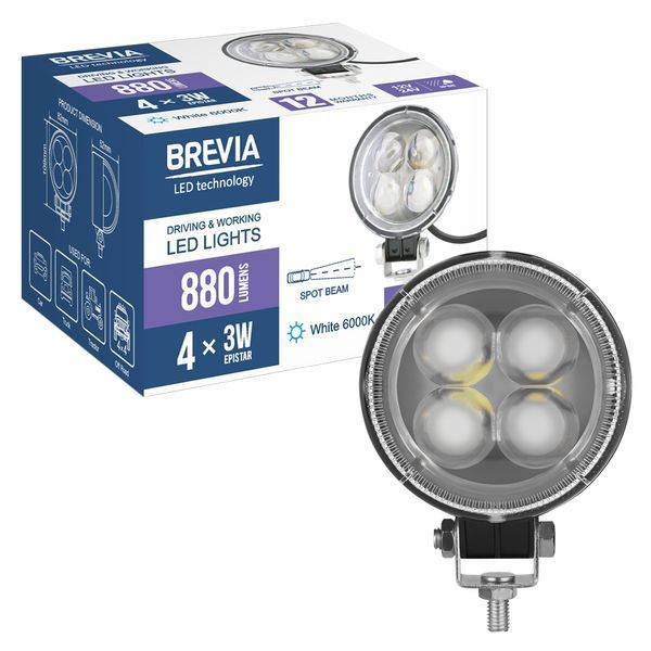 Фара світлодіодна Brevia ERISTAR 4D Spot 10-30V, 12W (4x3W), 880Lm, 1шт 10602RLX1 10602RLX1 фото