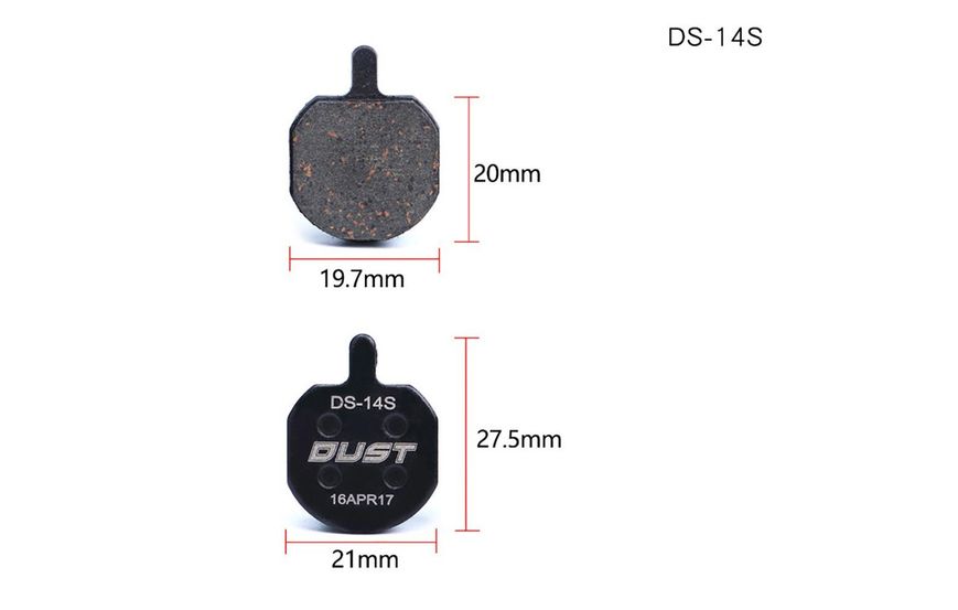 Колодки гальмiвнi полуметал пiд дисковi гальма DUST DS-14S Пiдходить пiд дисковi гальма Hayes Sole hydraulic、MX2、MX3、MX4、GX2、CX5、Bengal HELIX3、HELIX5 VLT-BRS-025 фото