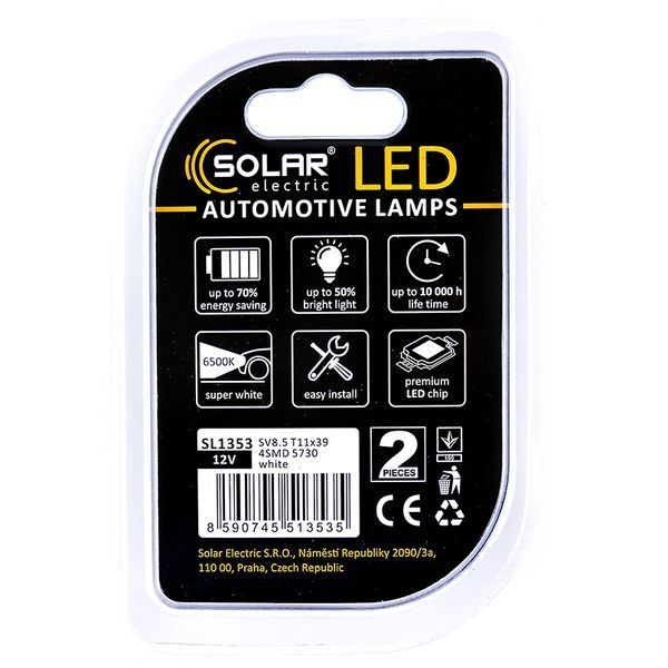 LED автолампа SOLAR 12V SV8.5 T11x39 4SMD white, 2шт SL1353 фото