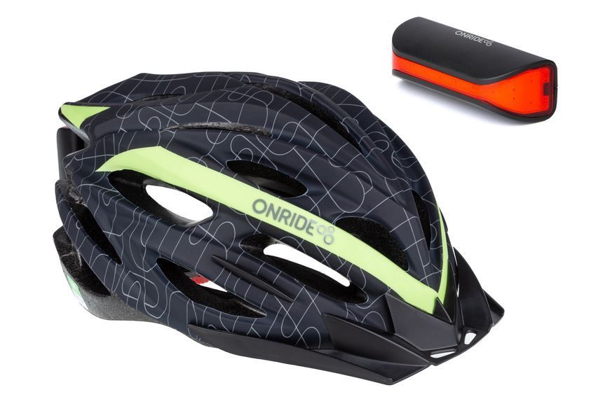 Шолом ONRIDE Grip чорний/зелений + Мигалка ONRIDE Slit - Шолом ONRIDE Grip черный/зеленый размер M (55-58 см) + Мигалка ONRIDE Slit. 6936116100865-c фото