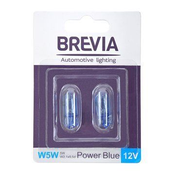 Лампа розжарювання Brevia W5W 12V 5W W2.1x9.5d Power Blue B2, 2шт 12328B2 фото