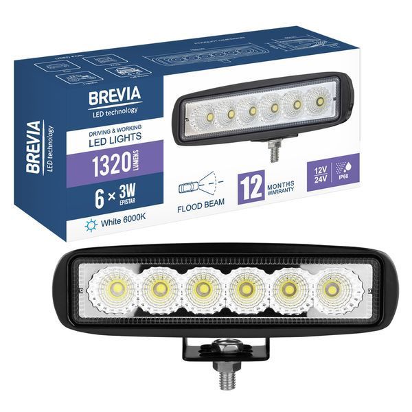 Фара світлодіодна Brevia EPISTAR Flood 10-30V, 18W (6x3W), 1320Lm, 1шт 10611FX1 10611FX1 фото