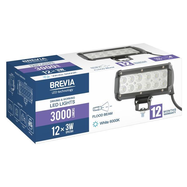 Фара светодиодная Brevia CREE Flood 10-30V, 36W (12x3W), 3000Lm, 1шт 10712FX1 10712FX1 фото