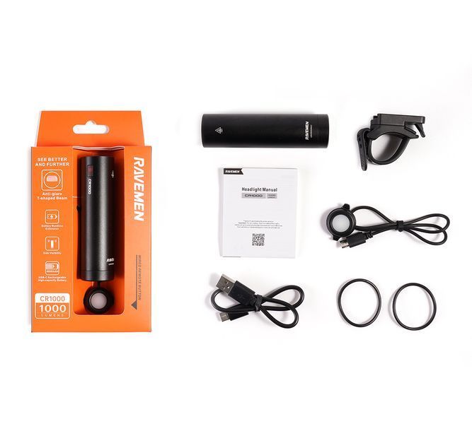 Велосипедна фара Ravemen CR1000 (1000 lm, 4000 mAh) дротова кнопка VLPR-6970232530399 фото